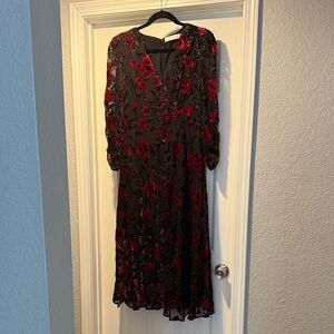 Astr Black and Red Floral 3/4 Sleeve Dress